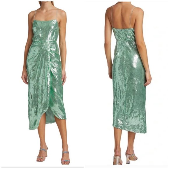 NEW DEREK LAM 10 CROSBY Lexi Sarong Green Sequin Dress size 6 - Picture 1 of 14